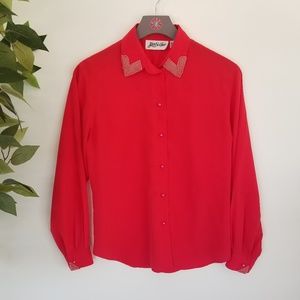 Yves St. Clair Vintage Red Bead Embellished Blouse